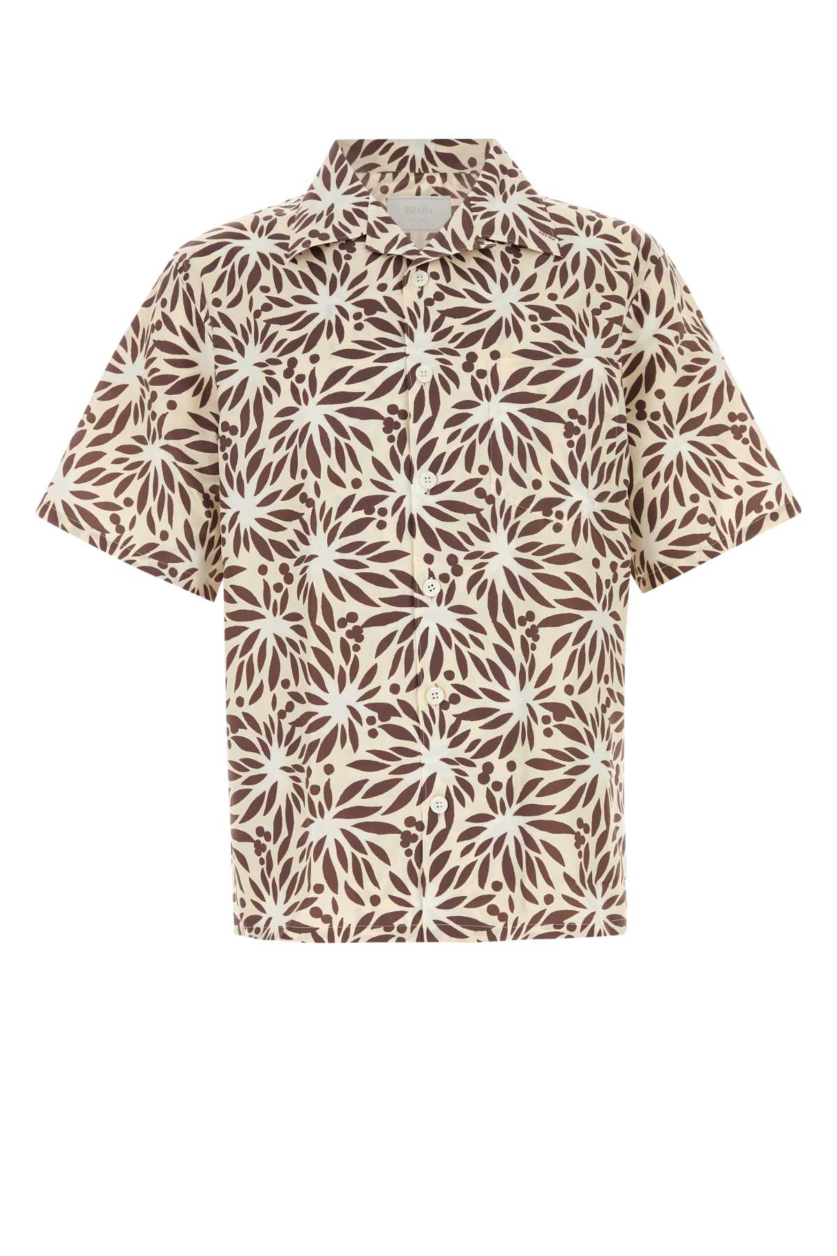 Printed Cotton Blend Shirt Naturale+bianco Exterior: Silk Camicie