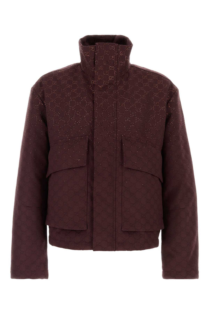 Burgundy Gg Fabric Padded Jacket Aubergine Cotton Mix Giubbini