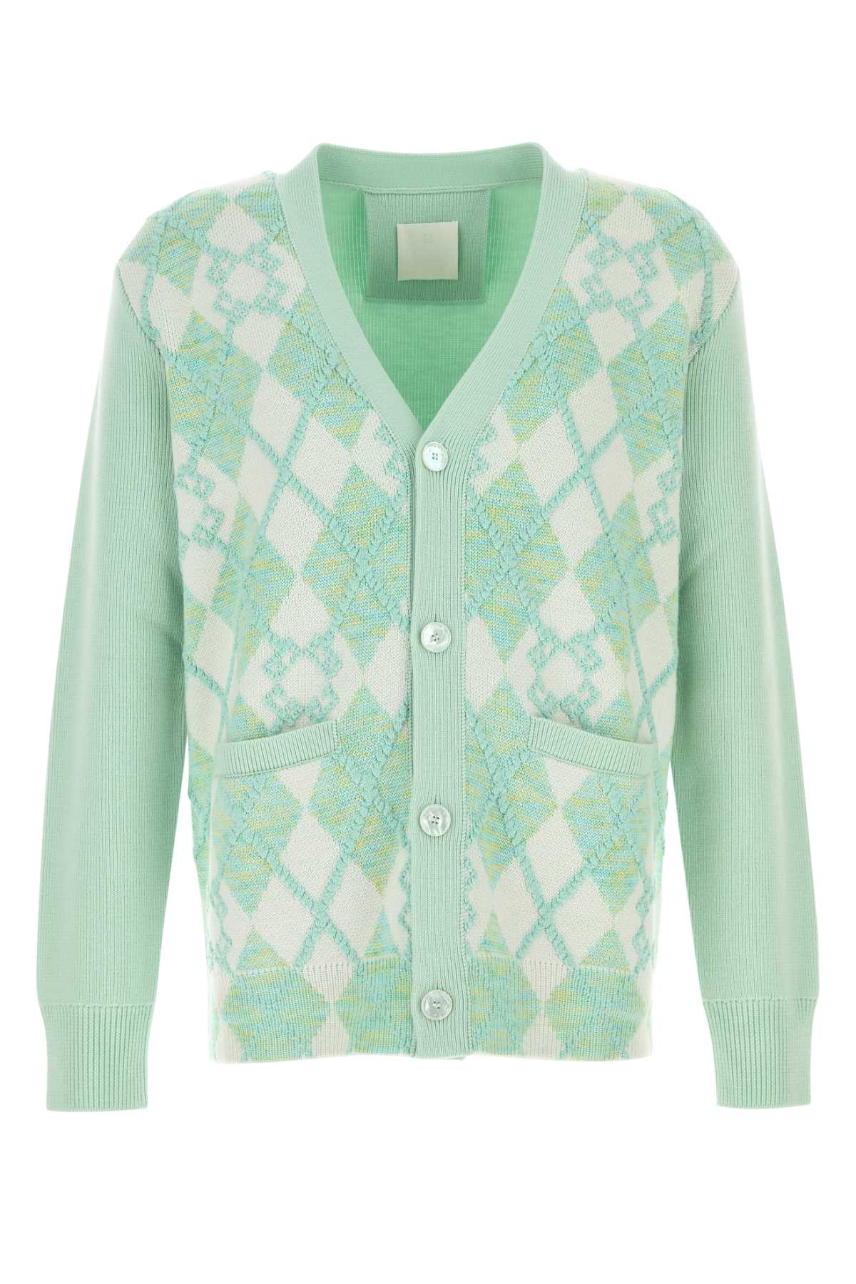 Pastel Green Wool Blend Cardigan Aquagreen Exterior: Viscose Maglieria