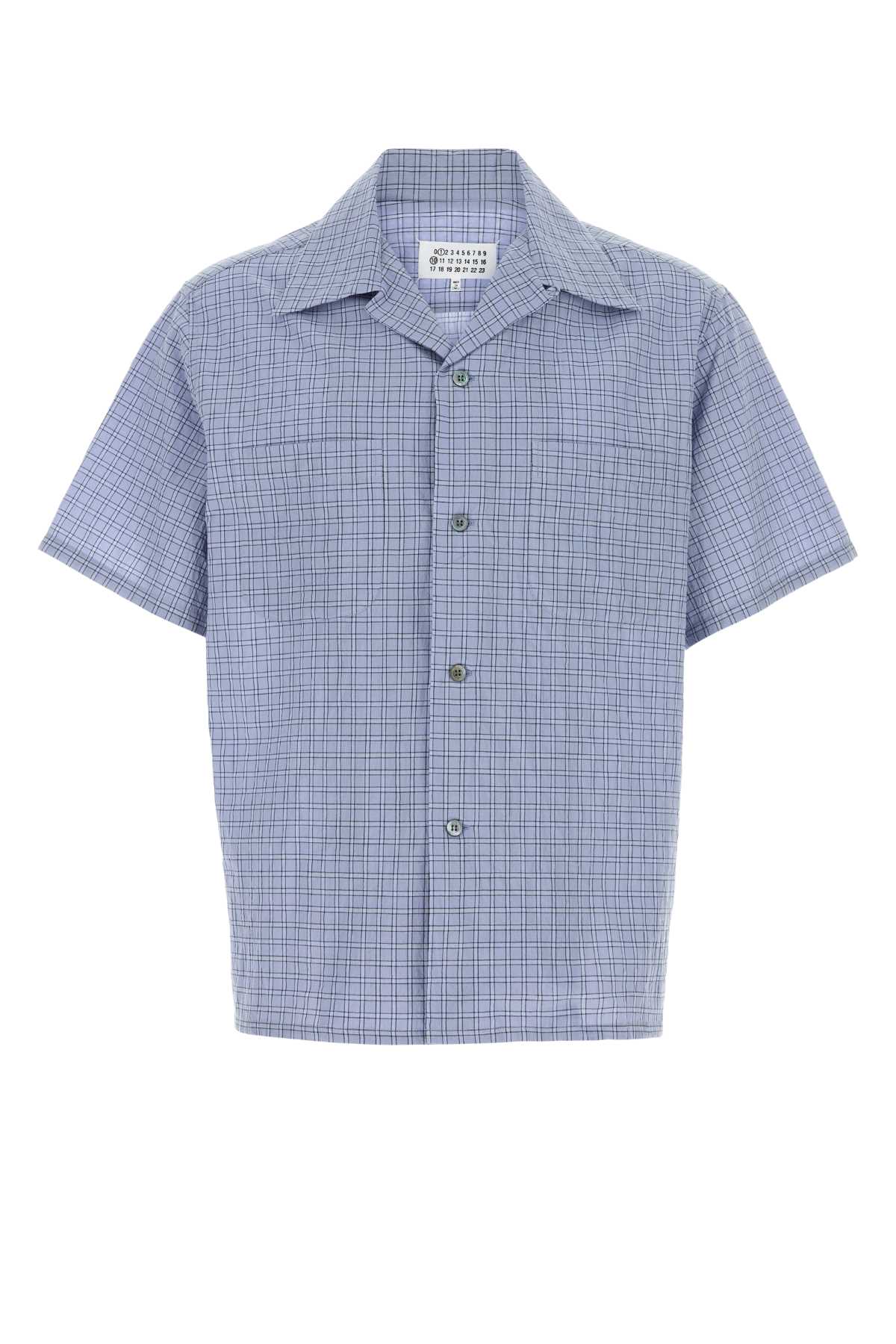 Embroidered Stretch Cotton Shirt Skyblue Exterior: Elastane Camicie