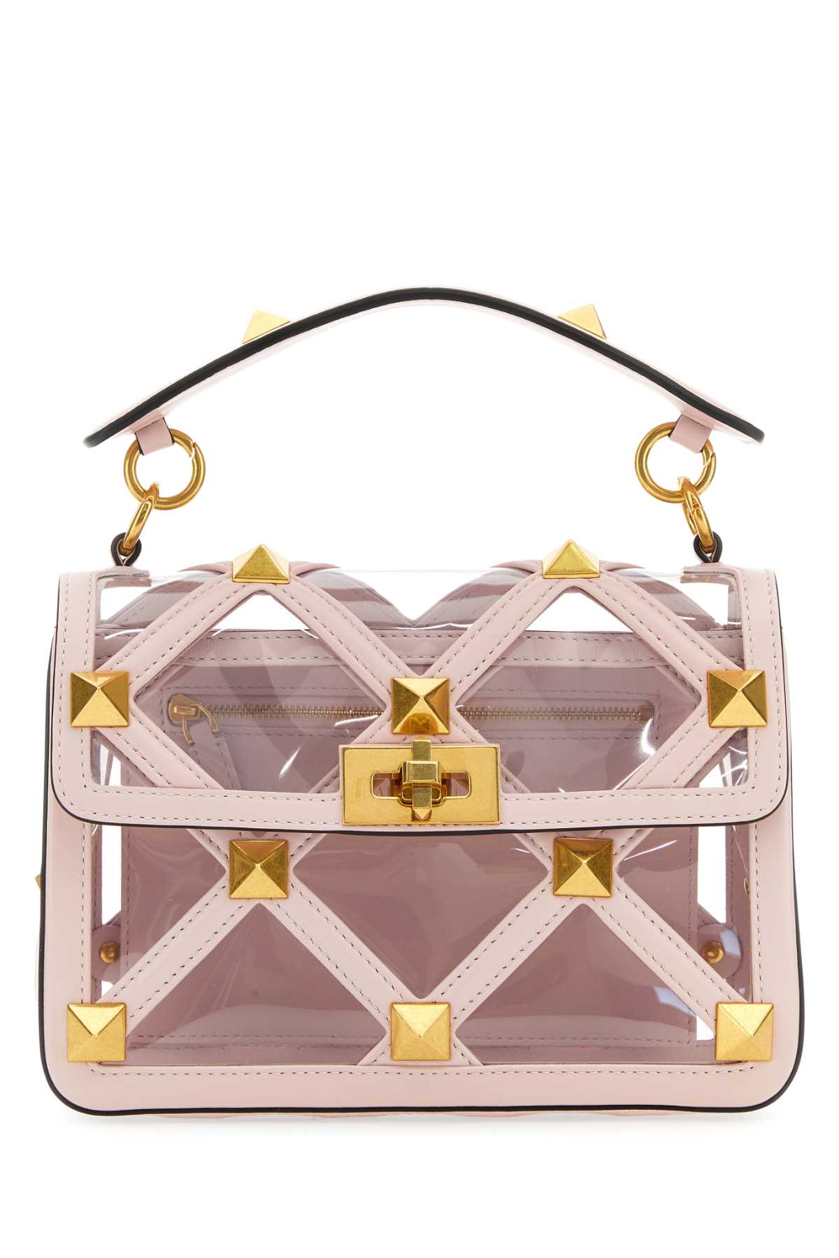 Pastel Pink Polymeric Material And Leather Medium Roman Stud Handbag Yl0 Borse A Mano