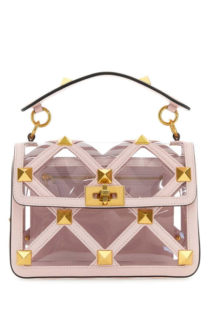 Pastel Pink Polymeric Material And Leather Medium Roman Stud Handbag Yl0 Borse A Mano
