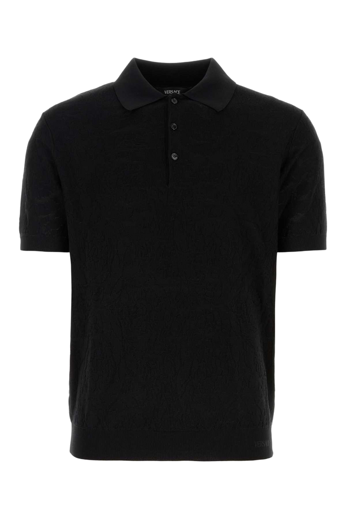 Black Silk Blend Polo Shirt Exterior: Cotton
