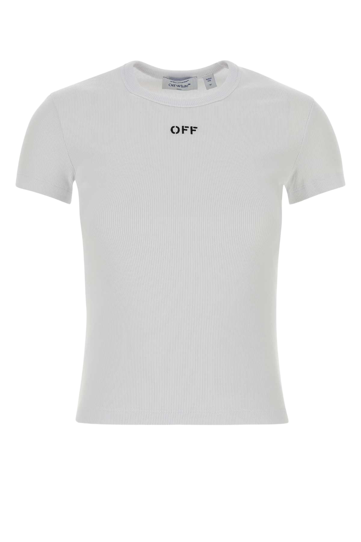 White Stretch Cotton T-Shirt Whiteblack Exterior: Elastane