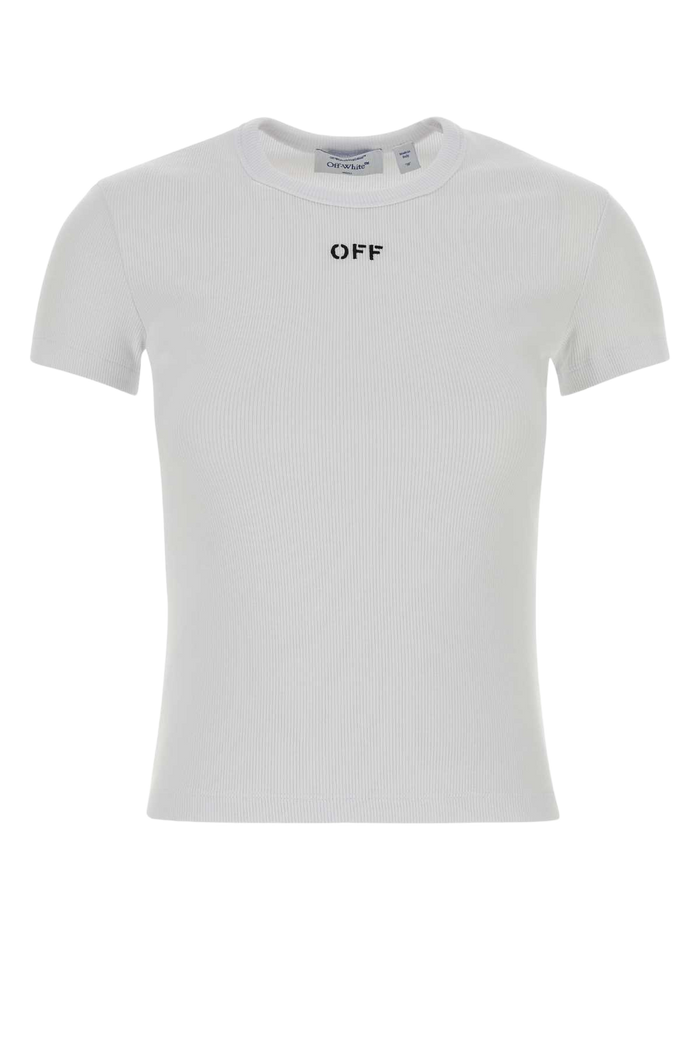 White Stretch Cotton T-Shirt Whiteblack Exterior: Elastane