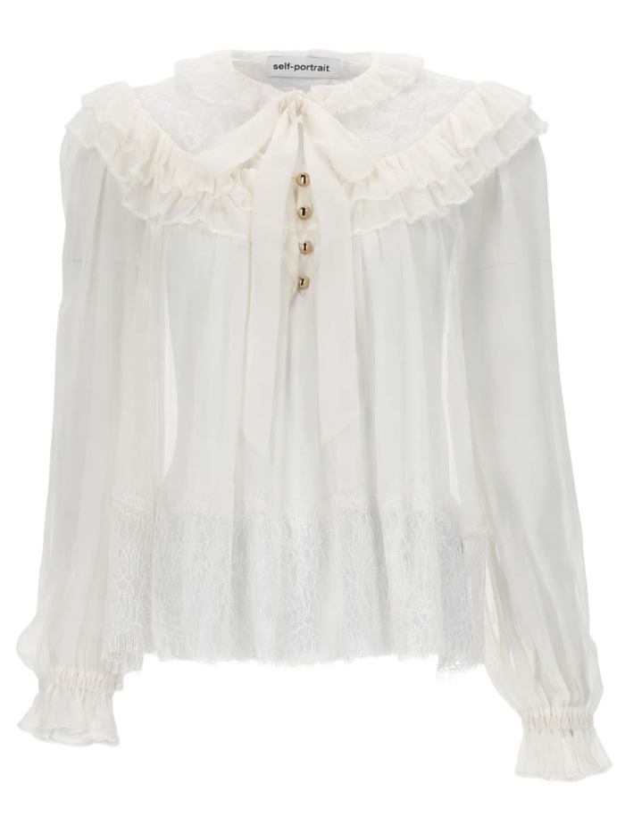 Georgette Blouse With Ruffles White Viscose Tops
