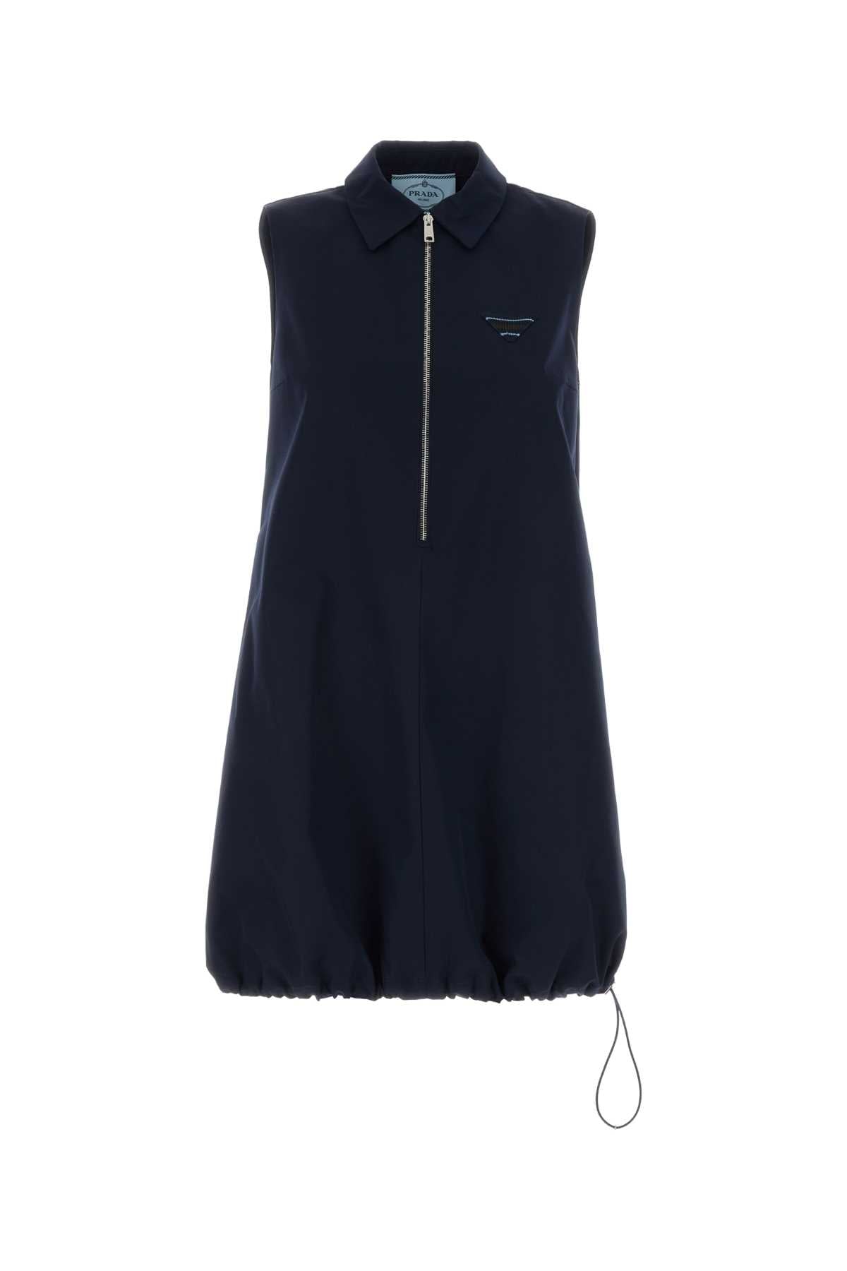 Navy Blue Poplin Mini Dress Bleu Exterior: Polyester Cotton Abiti