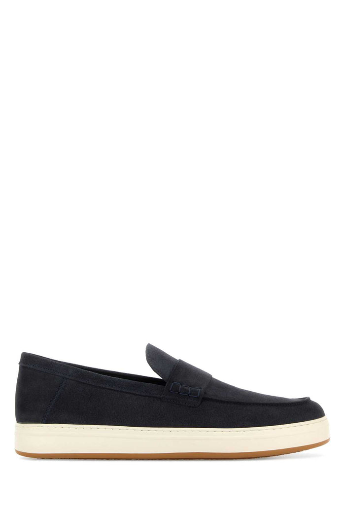 Dark Blue Suede Loafers Blu Calfskinpa Ea Mocassini