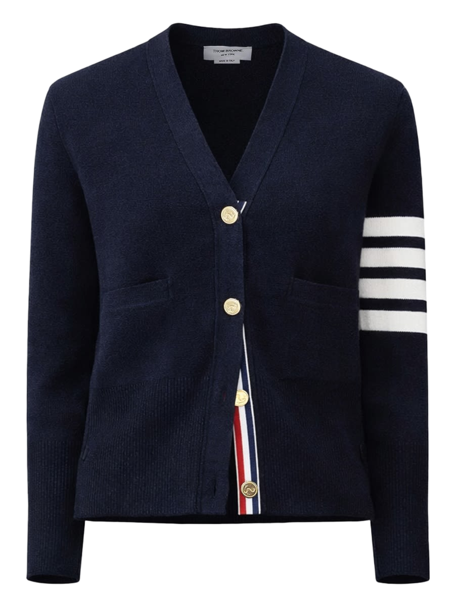 V-Neck Cardigan Blue Cotton Sweater