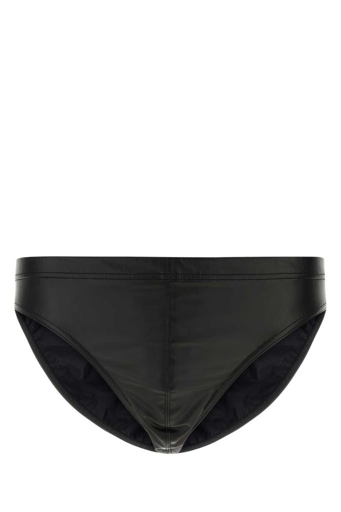 Black Synthetic Leather Swimming Brief Costumi Da Bagno