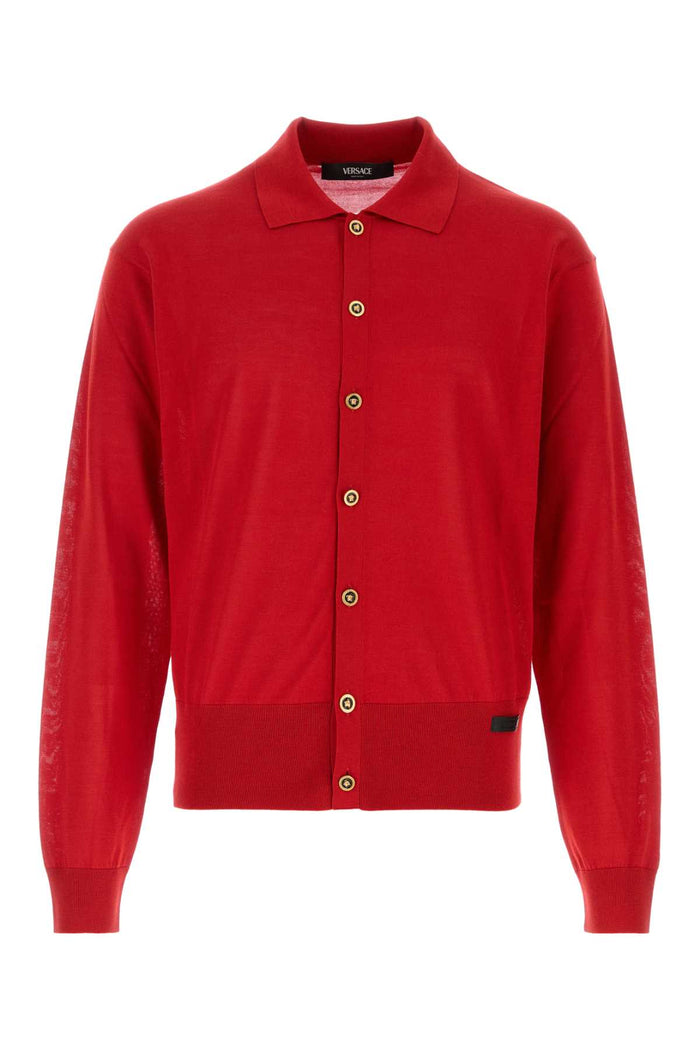 Red Silk Blend Cardigan Exterior: Cotton Maglieria