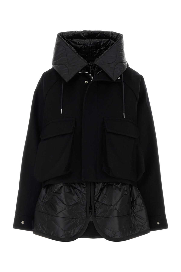 Sacai Melton Exterior 1: 100% Nylon down jacket in black