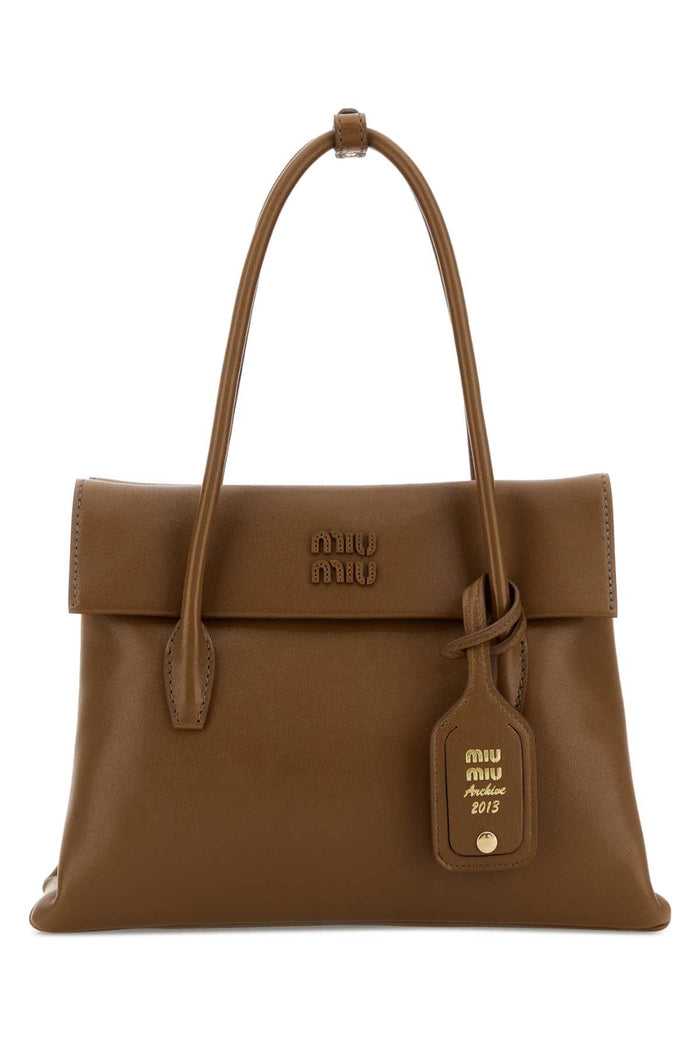 Brown Leather Solitaire Handbag Legno Borse A Mano