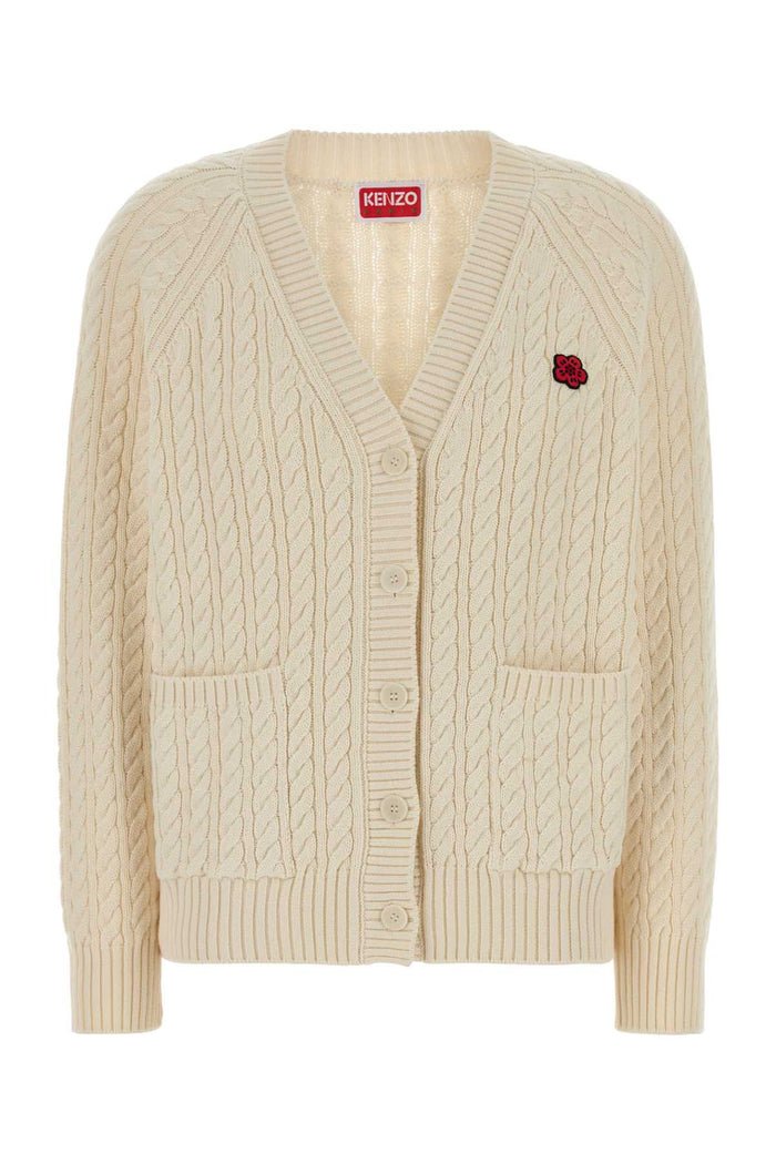 Ivory Cotton Blend Cardigan Ecru Exterior: Wool Maglieria