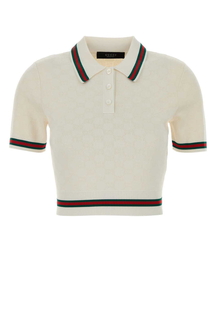 Ivory Gg Jersey Polo Shirt Whitemc