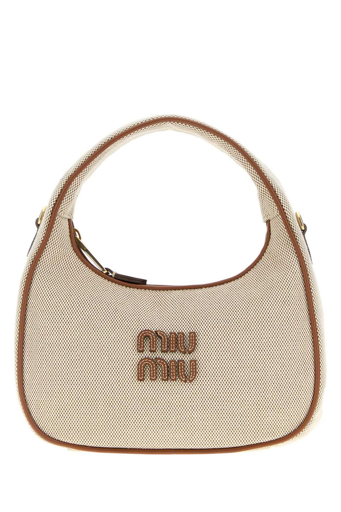Two-Tone Canvas Handbag Naturalebrandy Co-vitello Borse A Mano
