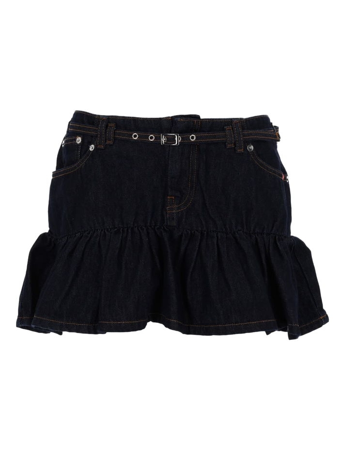 Denim Miniskirt With Belt Cotton Skirt