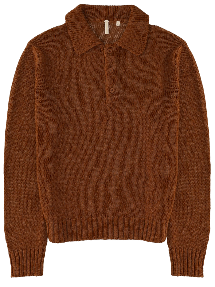 Cotton Polo Shirt Brown Linen Polyester