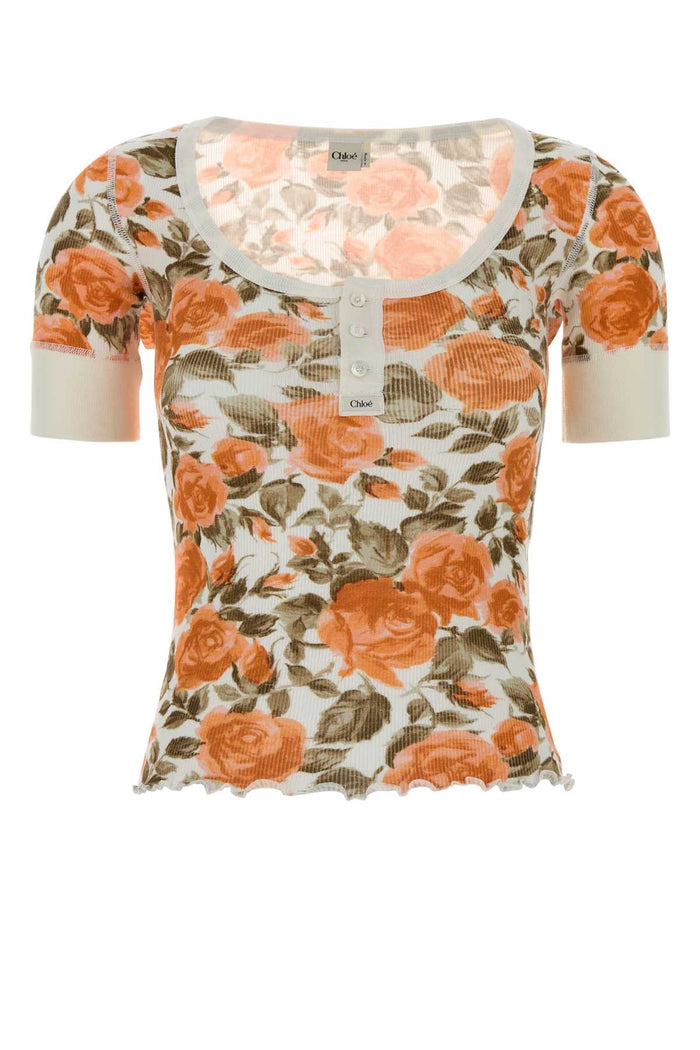 Printed Cotton T-Shirt Whiteorange1 Exterior