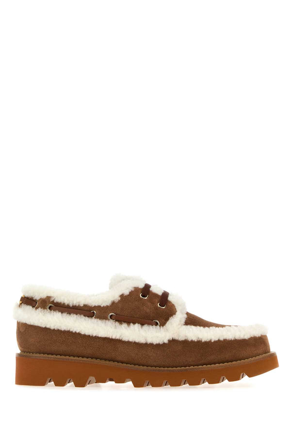 Valentino Garavani Shoe Suede with shearling lining boat shoe in brown