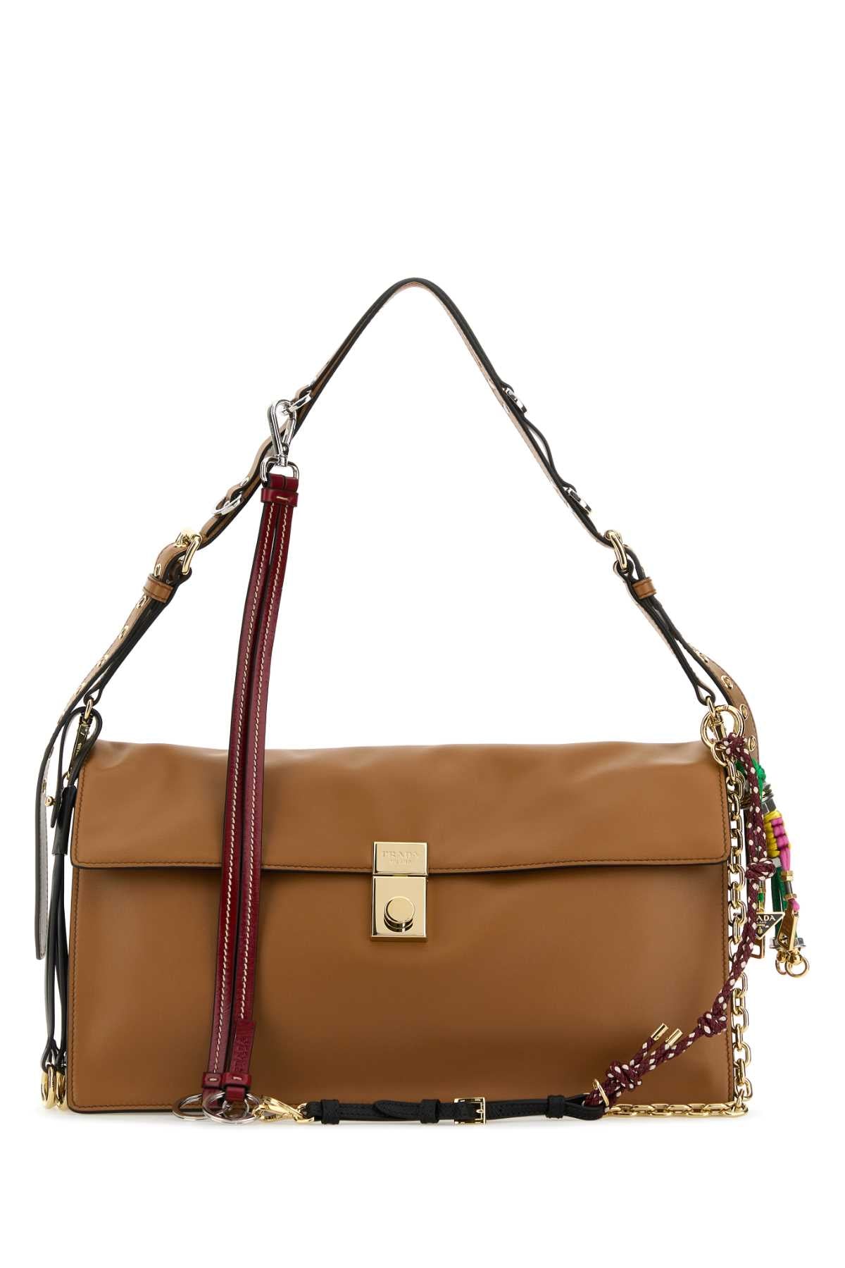 Camel Leather Large Prada Soft Sound Shoulder Bag Caramel0n Vitello Borse A Mano