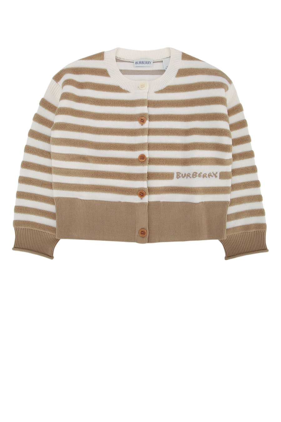 Burberry Jr Natty 100% Merino Wool cardigan in beige