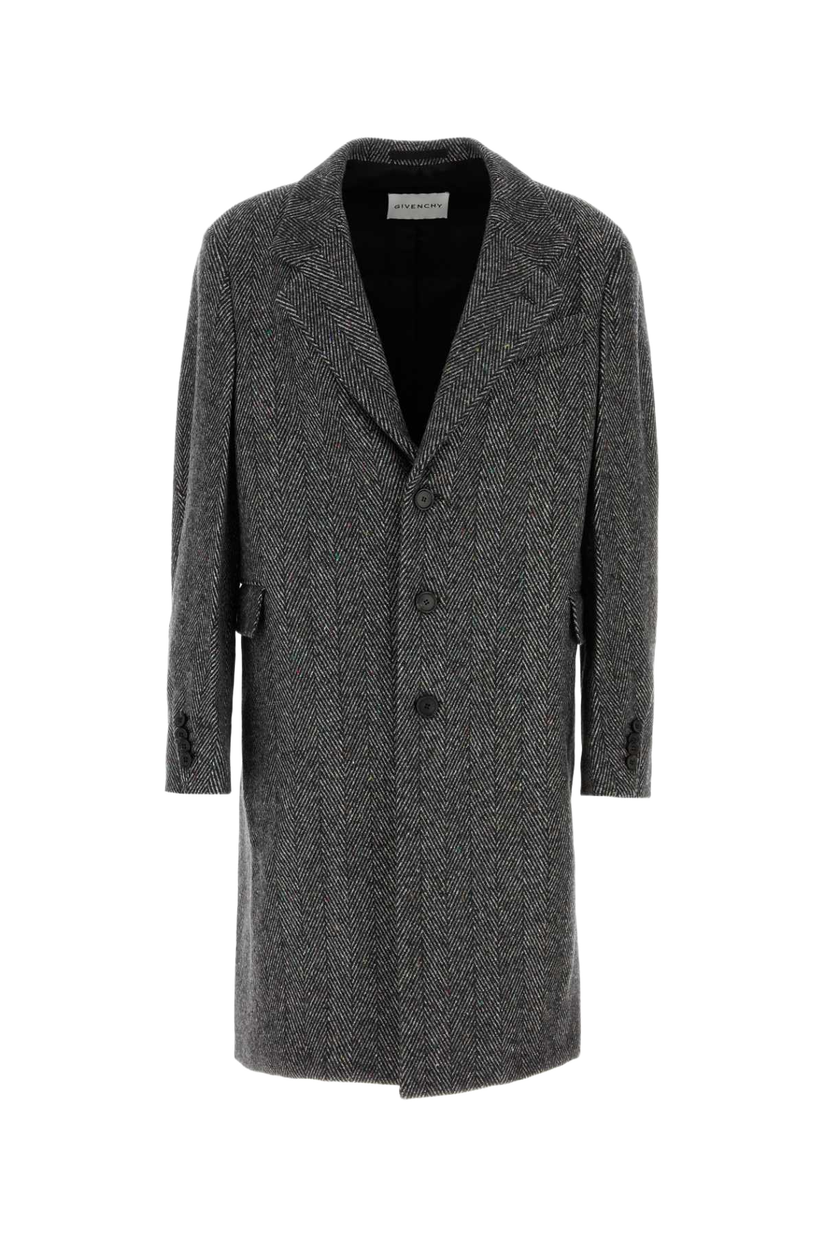 Embroidered Wool Blend Coat Blackwhite Cappotti