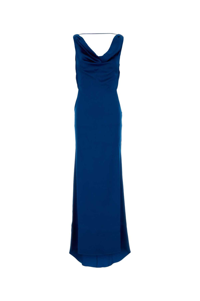 Electric Blue Satin Long Dress Exterior: Acetate Viscose Abiti Lunghi