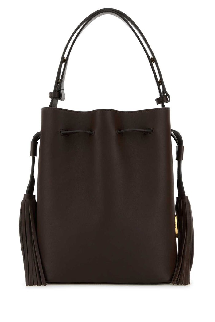 Chocolate Leather Vlogo Signature Bucket Bag Darkcoffee Calf - Bos Taurus Borse A Secchiello