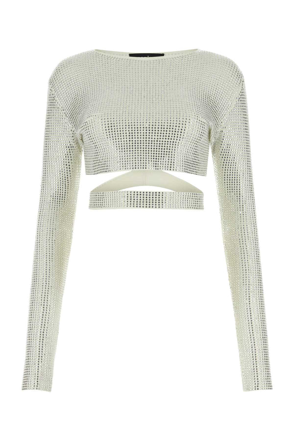 Andrea Adamo 80% Viscose 10% Polyester 9% Nylon 1% Elastane crop top in white