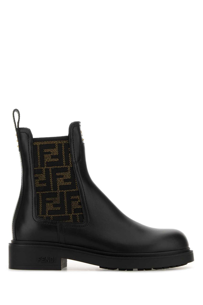 Black Leather Fendi Filo Ankle Boots Nero+black Avana Stivali