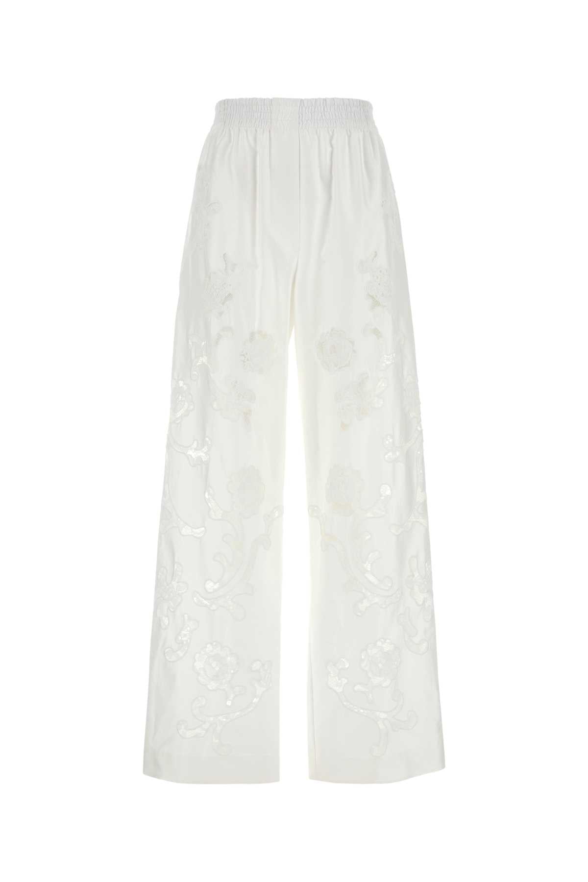 White Poplin Wide-Leg Pant Pantaloni