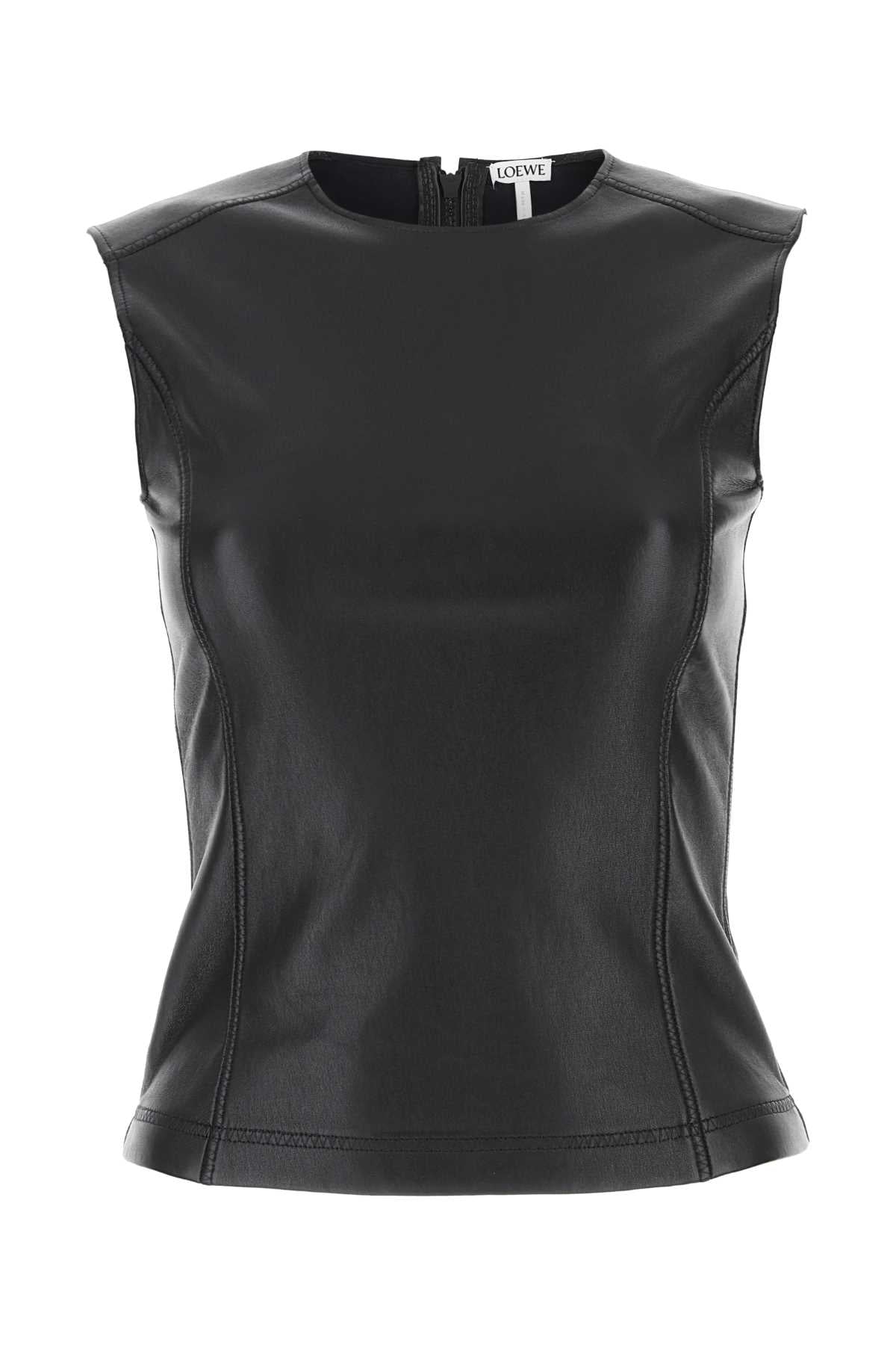 Black Leather And Fabric Top Maglie