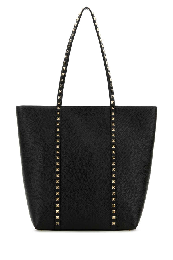 Black Leather Rockstud Shopping Bag Nero Borse A Mano