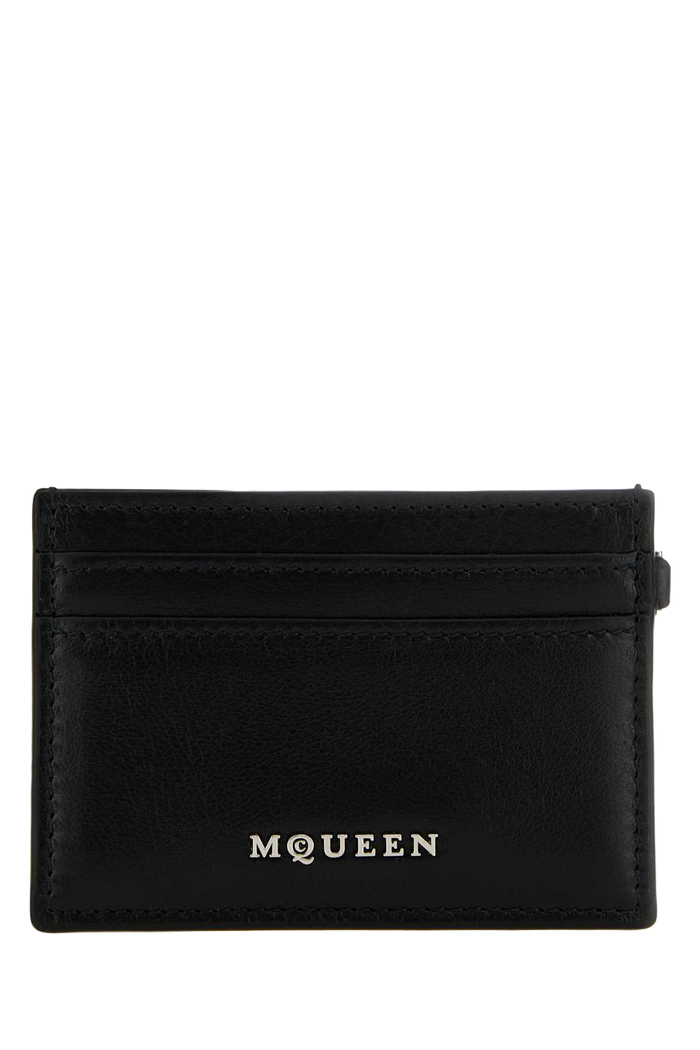 Black Leather Sling Card Holder Blacksilver Portafogli