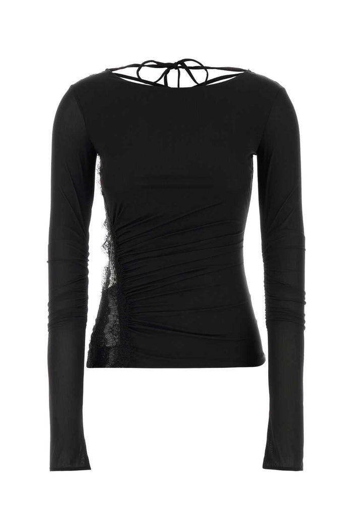 Black Stretch Jersey Top Exterior: Nylon Elastane Maglie