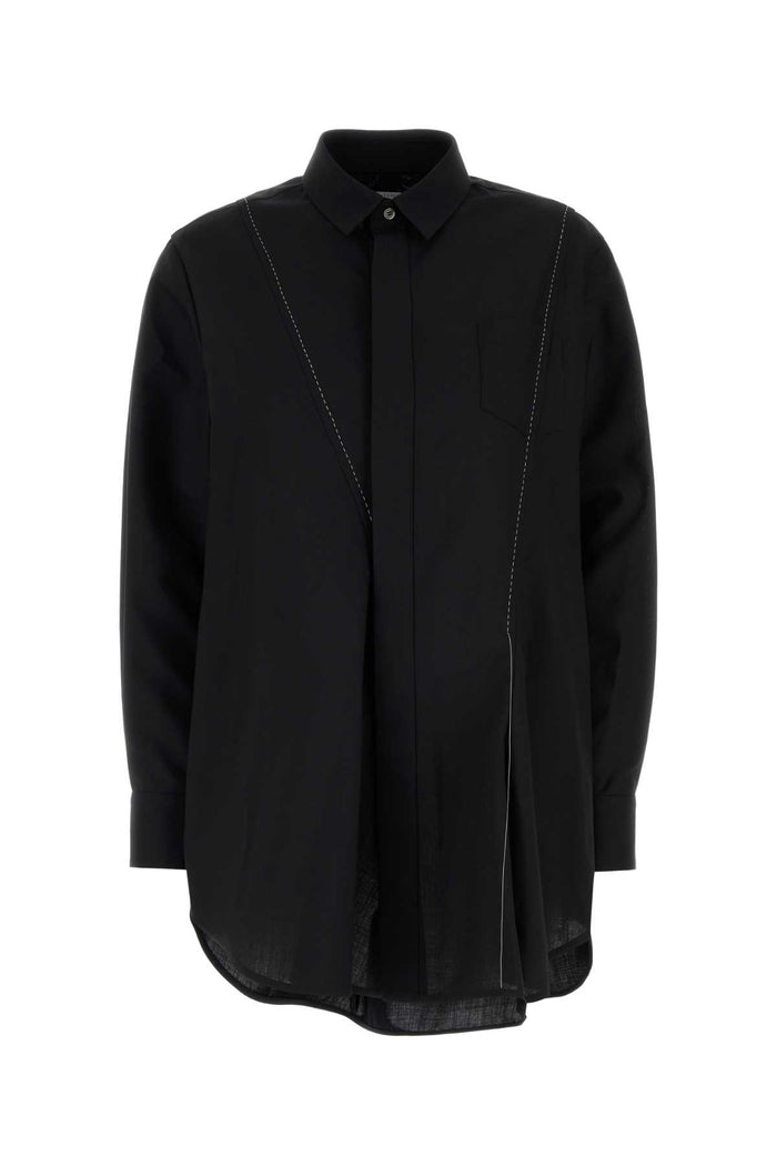 Black Polyester Blend Shirt Exterior: Wool Camicie