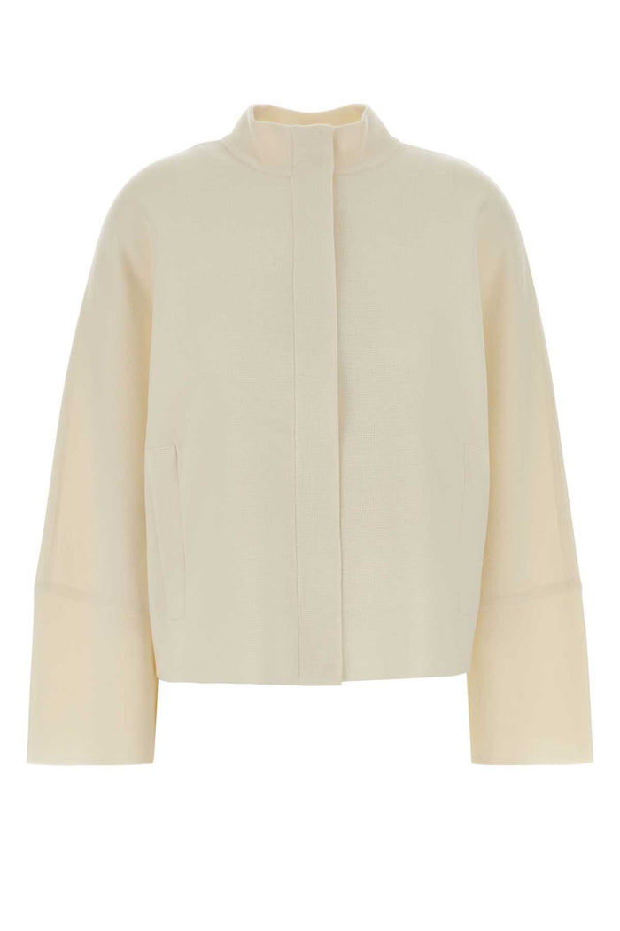 Ivory Wool Sport Cardigan Seta Exterior: Virgin Maglieria