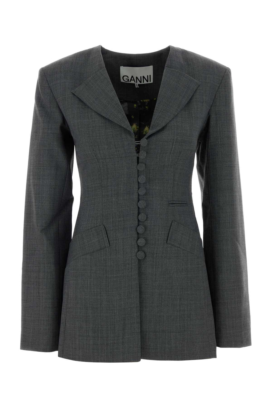 Ganni Melange Exterior: 50% Wool 50% Polyethylene; Lining: 100% Polyester blazer in gray