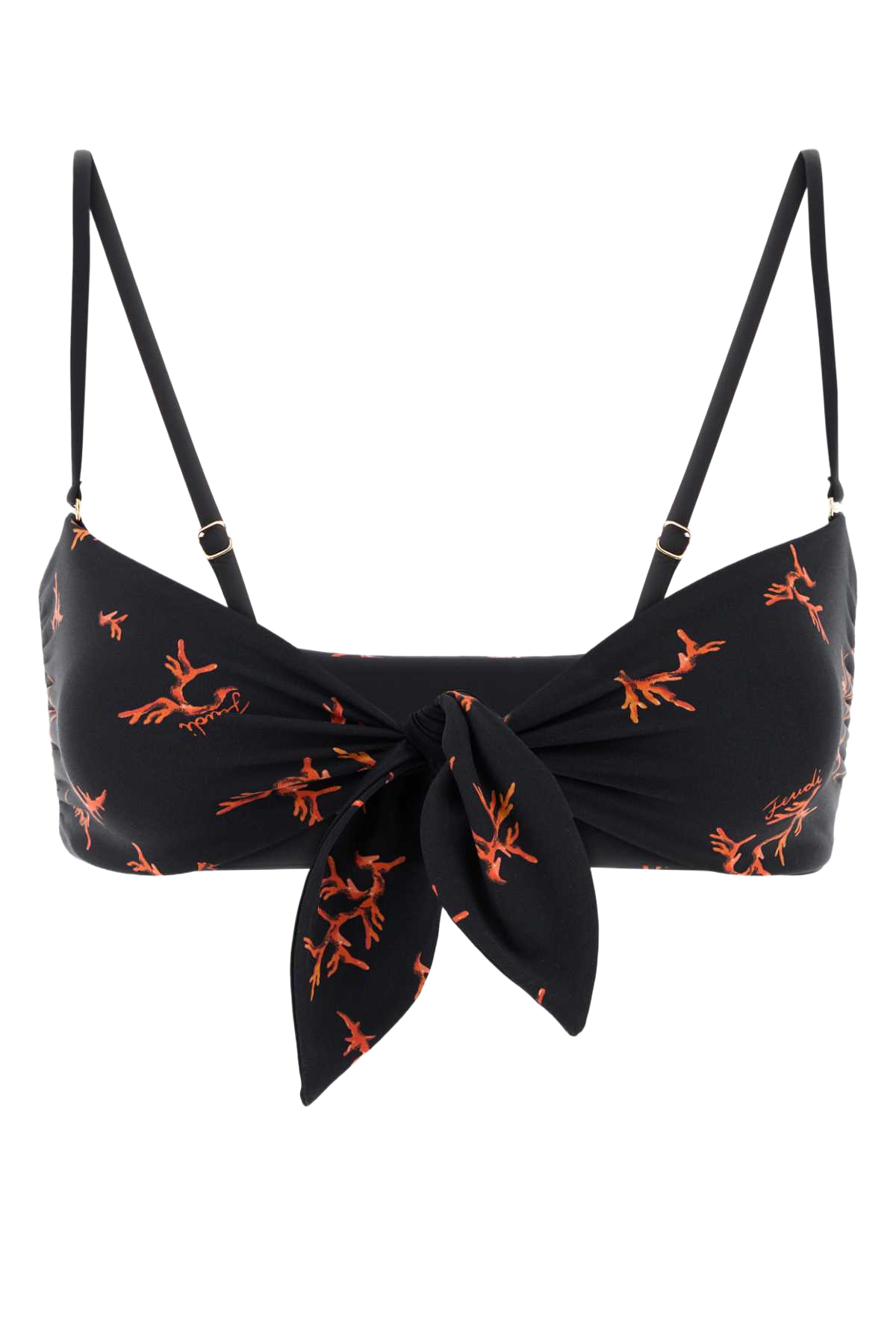 Printed Stretch Nylon Bikini Top Black+marsala Costumi Da Bagno