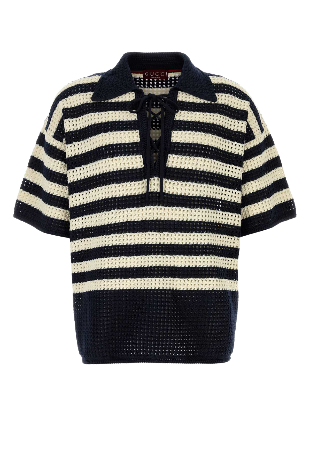 Embroidered Crochet Polo Shirt Classicbluewhite Exterior: Cotton