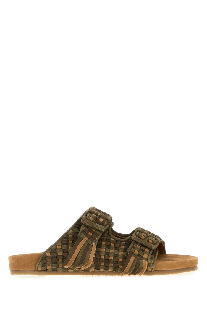 Multicolor Suede Slippers Greenkhaki