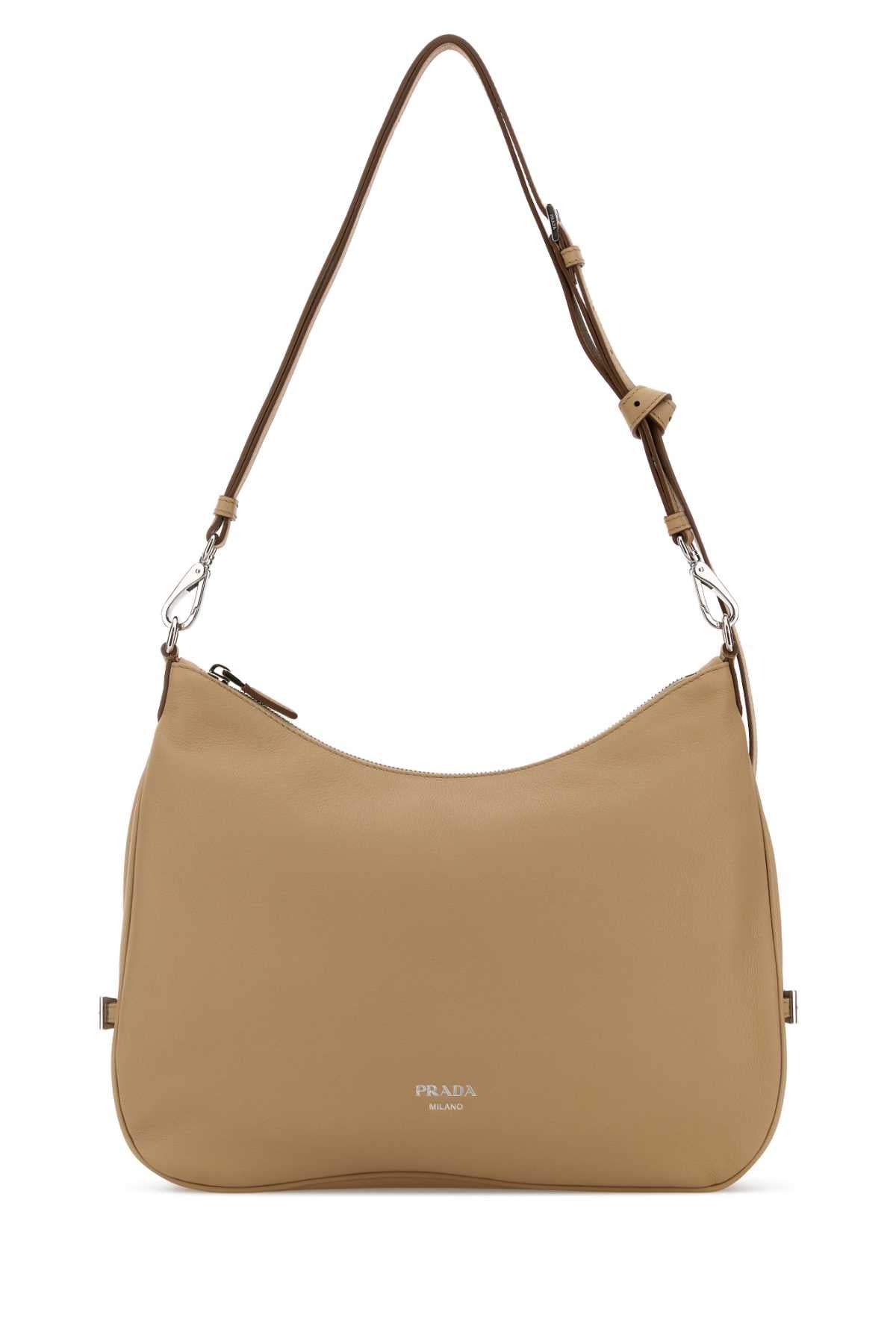 Beige Leather Large Prada Fold Shopping Bag Sabbia Borse A Mano