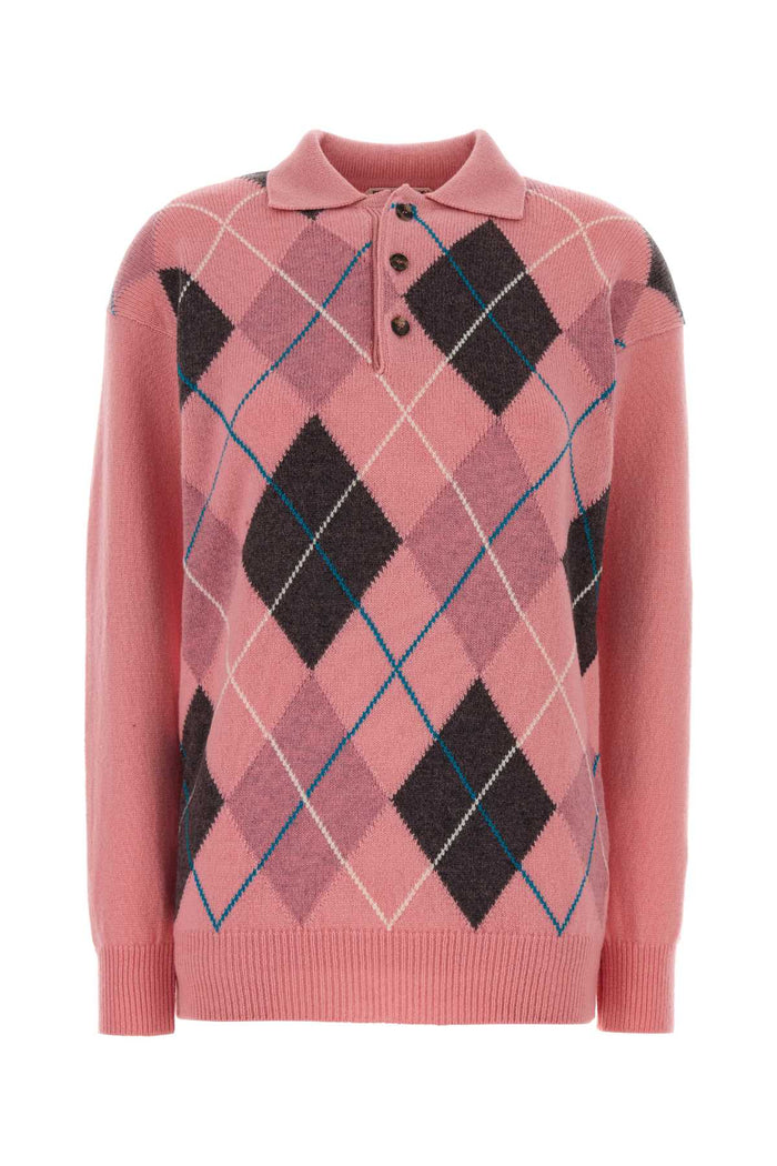 Pink Wool Polo Shirt Bubblegum Exterior