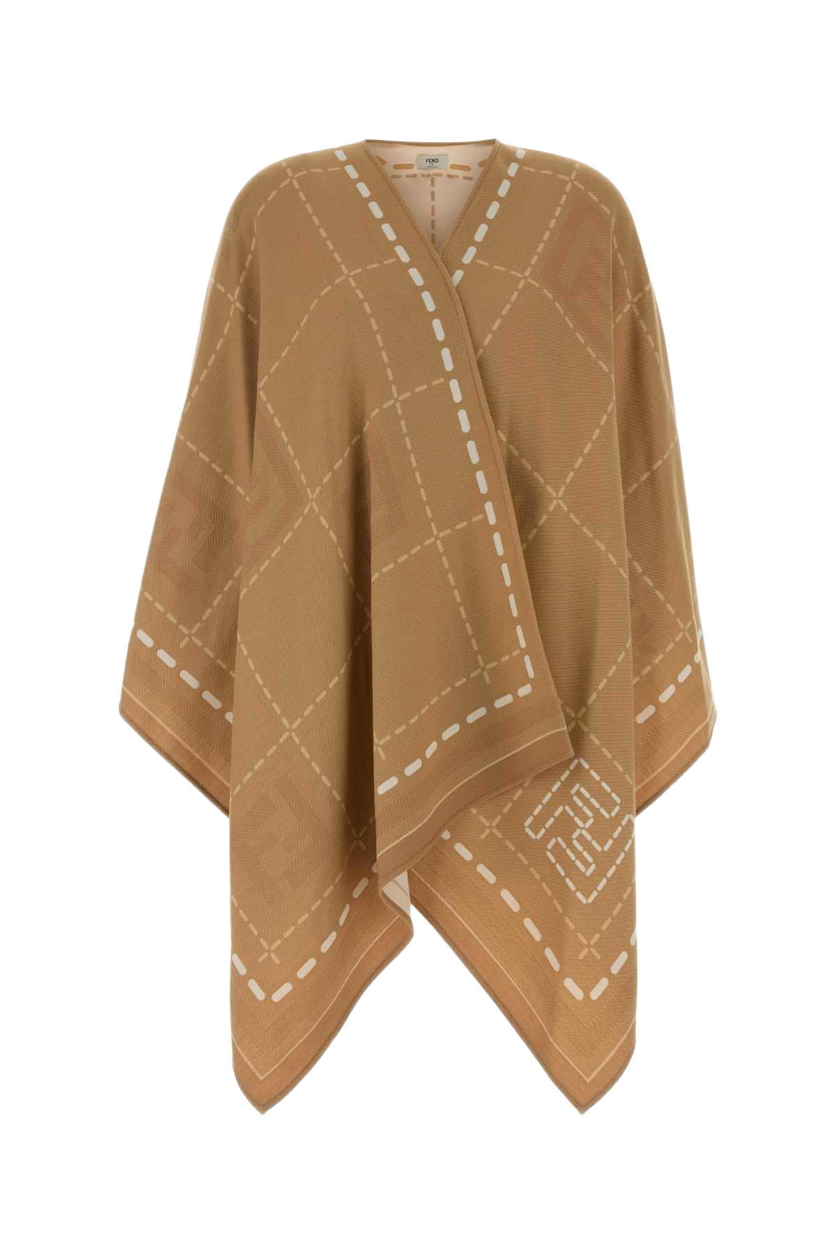 Embroidered Wool Cape Cammello Exterior: Virgin Cappotti