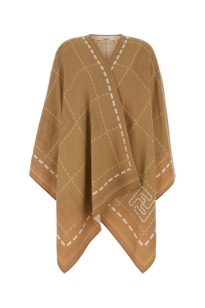 Embroidered Wool Cape Cammello Exterior: Virgin Cappotti