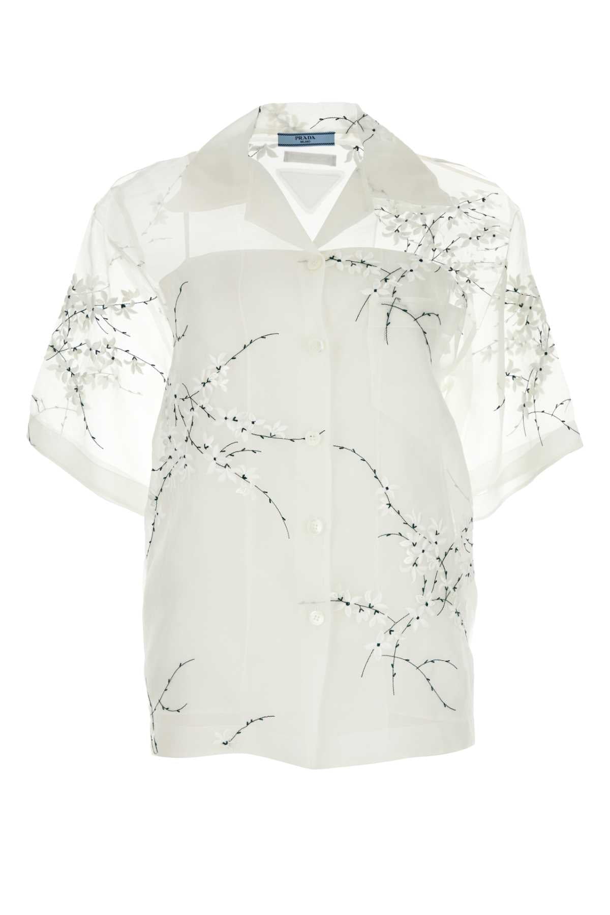 White Silk Blend See-Through Shirt Bianco Co Pl Se-trochus Niloticus Camicie