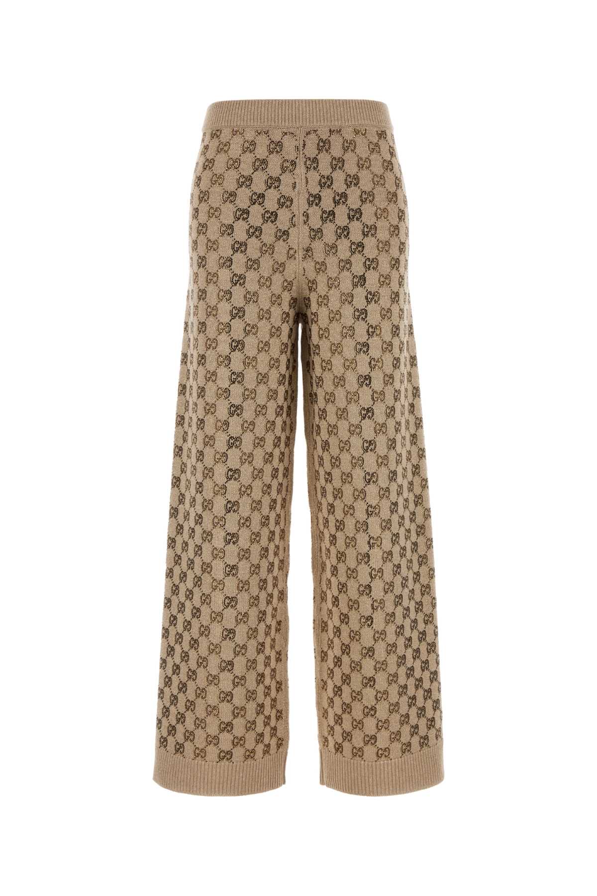 Embellished Wool Blend Joggers Goldbeigemix Pantaloni