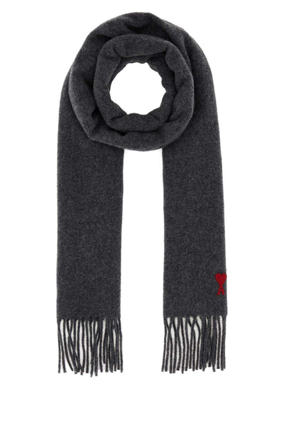 AMI Paris Wool-Blend Fringed Scarf — Gray
