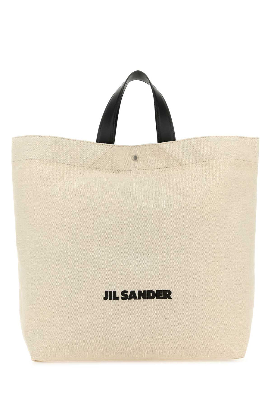 Jil Sander Exterior: 70% Cotton 30% Linen; Handles: 100% Leather; Finishing: Silver Metal tote bag in beige